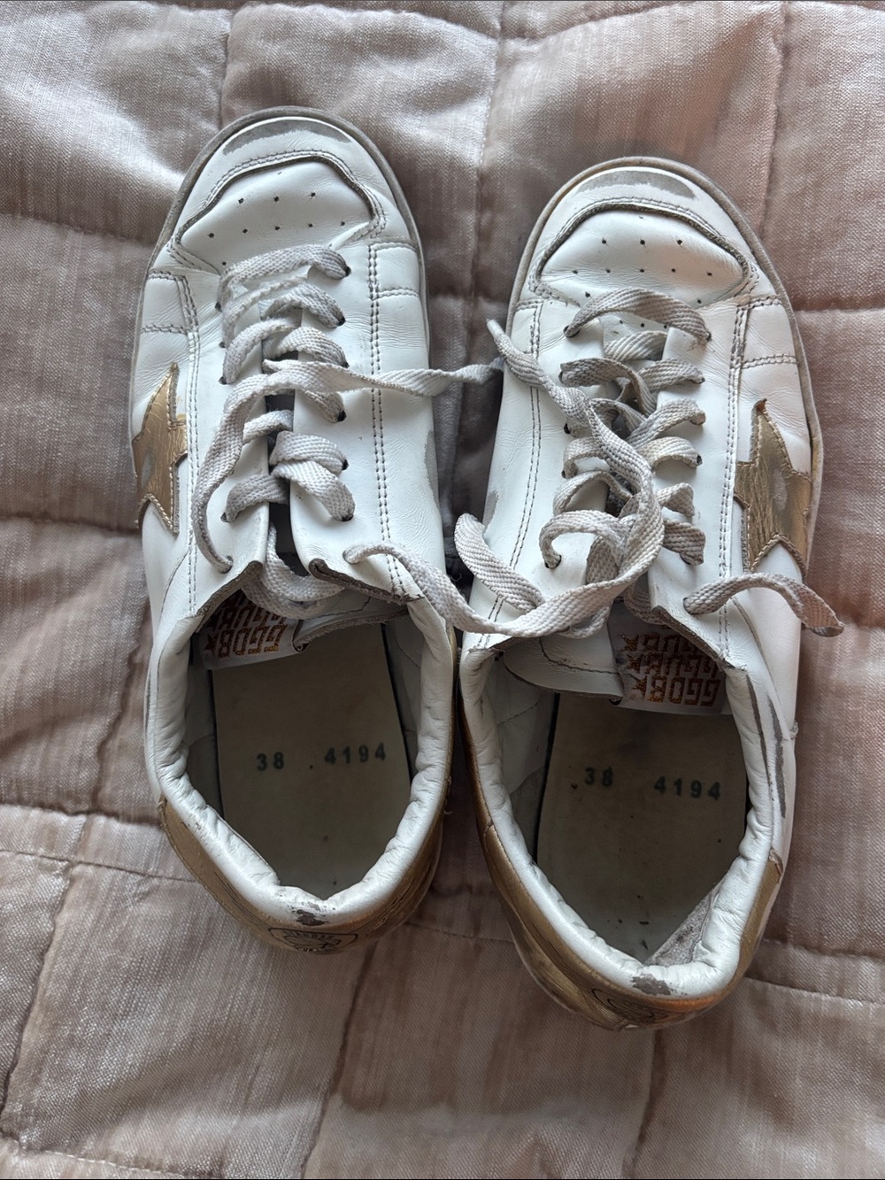 Golden Goose White Leather Sneakers with Gold Star Accent
